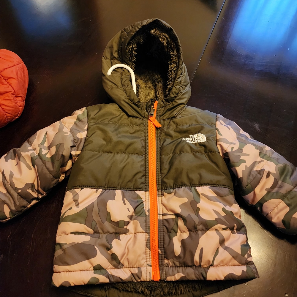The North Face Kids' Camouflage Jacket with Orange Accents